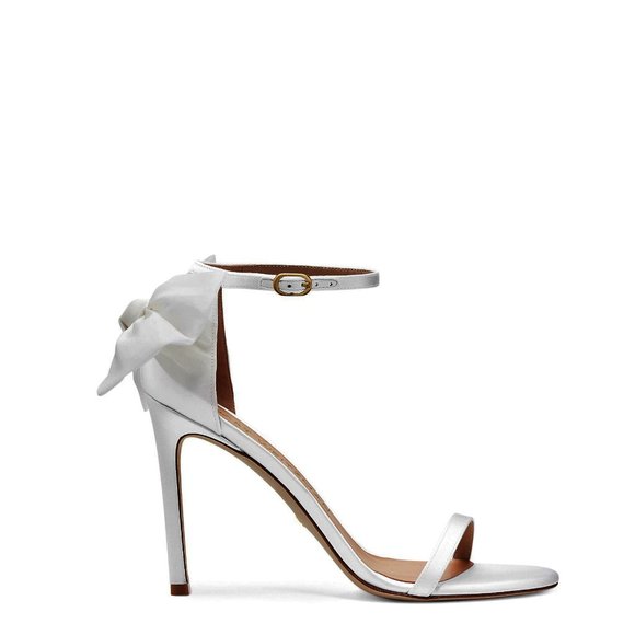 $550 STUART WEITZMAN NUDISTSONG MESH BOW SANDAL WHITE WHITE 8 (PA6)